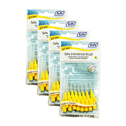 TePe - Cepillos interdentales 0.7mm en amarillo - 4 paquetes de 8 (32 cepillos)