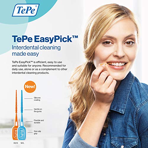 TePe Palillos Interdentales EasyPick / Palillos de limpieza interproximal, para espacios medianos a grandes, tamaño M/L / 36 unidades en un práctico estuche de viaje, color turquesa