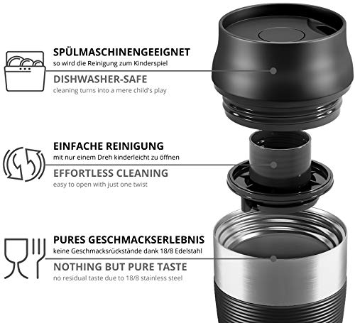 Termo Café para Llevar, Taza Termica de Viaje Acero Inoxidable 360 ml | Pequeño, sin BPA, Antigoteo, Reutilizable, Doble Pared Aislado al Vacío, Apto para Lavavajillas | Vaso Hermetico Té Caliente