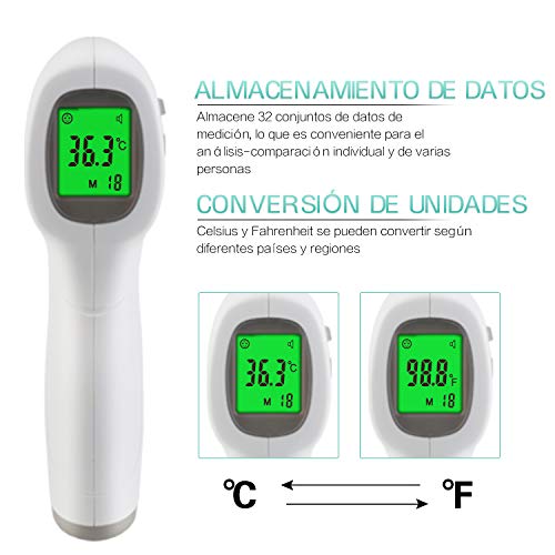 Termómetro de Frente, Termómetro Digital Infrarrojo Lecturas Precisas Instantáneas, Termómetro Frontal sin Contacto Profesional para Bebés, Niños, Adultos (Blanco)