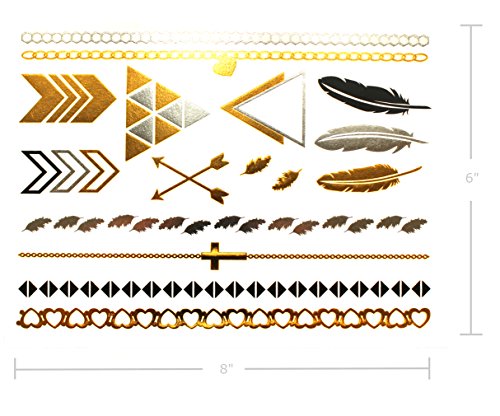 Terra Tattoos Hazel Collection - Tatuajes temporales metálicos para el cabello, más de 75 diseños, oro y plata (6 láminas)