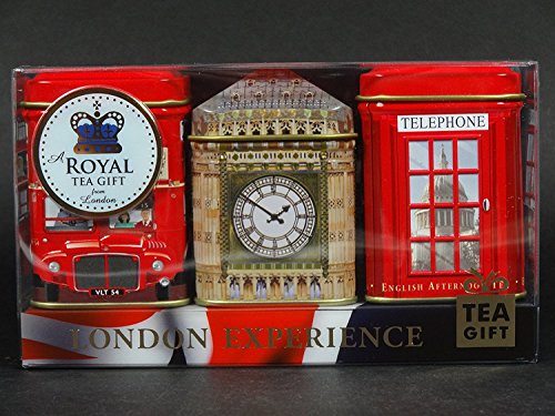 Tés ingleses - Mini Caddy Gift Set - "London Experience", Paquete de regalo de té de 3 x 25 g