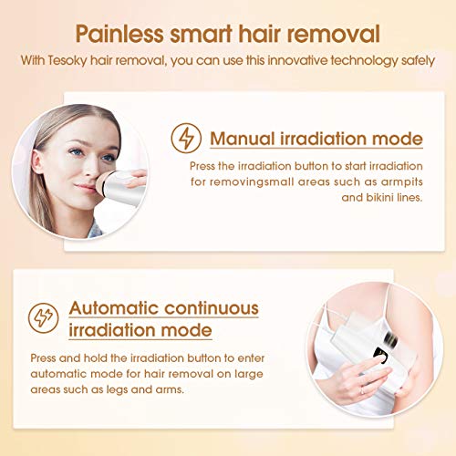Tesoky IPL Depiladora de Luz Pulsada, Laser depilacion Mujer Hombre con 5 niveles de energía, 2 modos y 999.999 Pulsos de luz para Piernas, Cara y Cuerpo, Sin dolor y Permanente