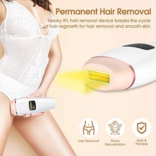 Tesoky IPL Depiladora de Luz Pulsada, Laser depilacion Mujer Hombre con 5 niveles de energía, 2 modos y 999.999 Pulsos de luz para Piernas, Cara y Cuerpo, Sin dolor y Permanente