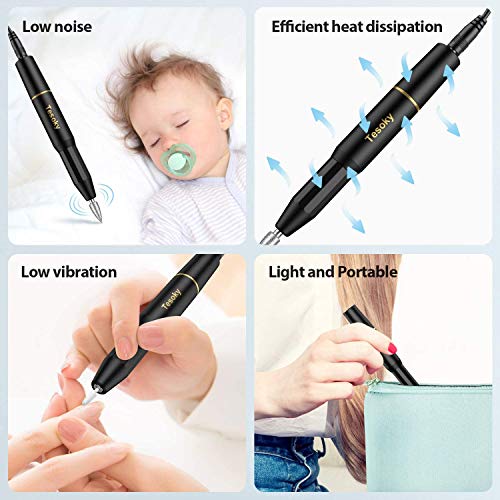 Tesoky Torno para Uñas, Lima de Uñas Profesionales con Set de 11 Tipos de Brocas de Pulido Pedicura, Lima Electrica Uñas de Vlocidad Ajustable para Manicura Pedicura, Set de Manicura para Salón DIY