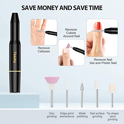 Tesoky Torno para Uñas, Lima de Uñas Profesionales con Set de 11 Tipos de Brocas de Pulido Pedicura, Lima Electrica Uñas de Vlocidad Ajustable para Manicura Pedicura, Set de Manicura para Salón DIY