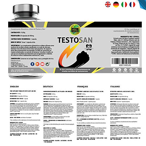 Testosterona Pura |Testosterona Hombre | Potenciador de Testosterona Natural – Fat Burner | Aumenta la Resistencia Muscular Suplemento Deportivo | Maca + Zinc | 60 Cápsulas – Aquisana