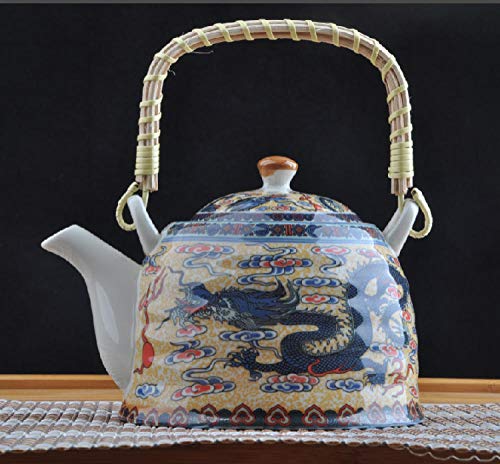 Teteras para Fogón Niños Retro Bebiendo Té Tetera Esmalte Restaurante De Estilo Japonés Antiguo Juego De Té Gran Enfriador De Cerámica Hotel Hervidor Abierto-Huang Shuanglong Viga Elevadora 900Ml