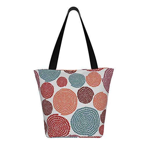 Textura estilizada con arcos y círculos Bolso de mano de lona para mujer para comestibles, bolso de compras, asas largas lavables