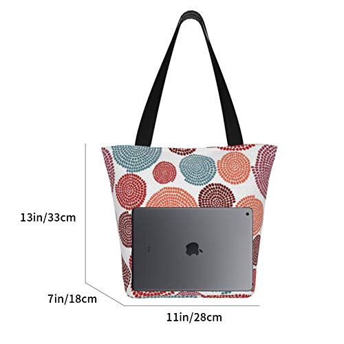 Textura estilizada con arcos y círculos Bolso de mano de lona para mujer para comestibles, bolso de compras, asas largas lavables