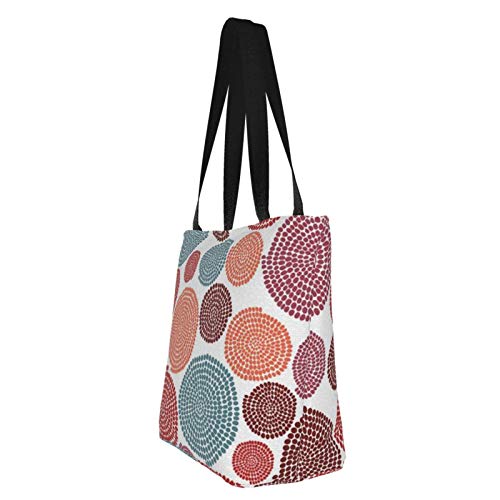 Textura estilizada con arcos y círculos Bolso de mano de lona para mujer para comestibles, bolso de compras, asas largas lavables