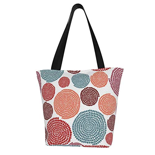 Textura estilizada con arcos y círculos Bolso de mano de lona para mujer para comestibles, bolso de compras, asas largas lavables
