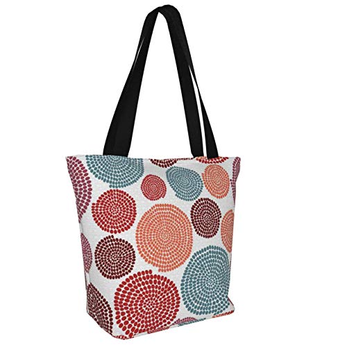 Textura estilizada con arcos y círculos Bolso de mano de lona para mujer para comestibles, bolso de compras, asas largas lavables