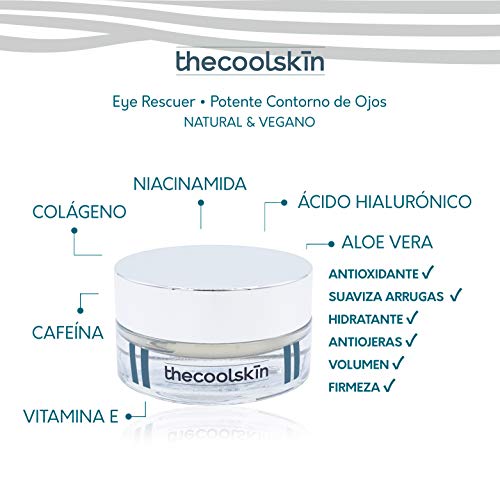 The Cool Skin - Eye Rescuer -Potente Contorno de Ojos NATURAL y VEGANO con ÁCIDO HIALURÓNICO + VITAMINA E + COLÁGENO + NIACINAMIDA. Antiedad, Antiarrugas, Antiojeras, Antioxidante, Hidratante. 30ml