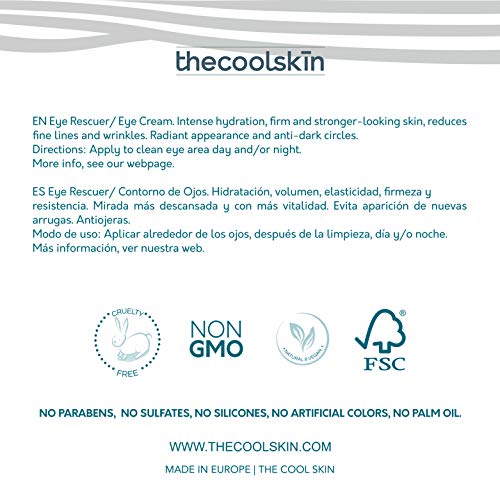 The Cool Skin - Eye Rescuer -Potente Contorno de Ojos NATURAL y VEGANO con ÁCIDO HIALURÓNICO + VITAMINA E + COLÁGENO + NIACINAMIDA. Antiedad, Antiarrugas, Antiojeras, Antioxidante, Hidratante. 30ml