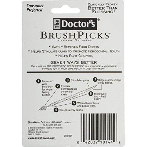 The Doctor's BrushPicks | Palillos dentales interdentales | 275 unidades | Paquete de 4 | Elimina de forma segura los desechos de alimentos