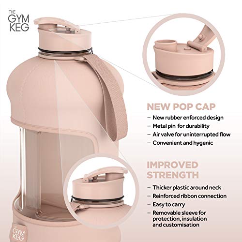 The Gym Keg + Exclusive Sleeve diseño 2018 - Culturismo Botella de Agua para Gimnasio - Botella de Agua Duradera y Resistente de 2.2 litros - BPA Grandes Botellas de Agua para Deportes de Medio galón