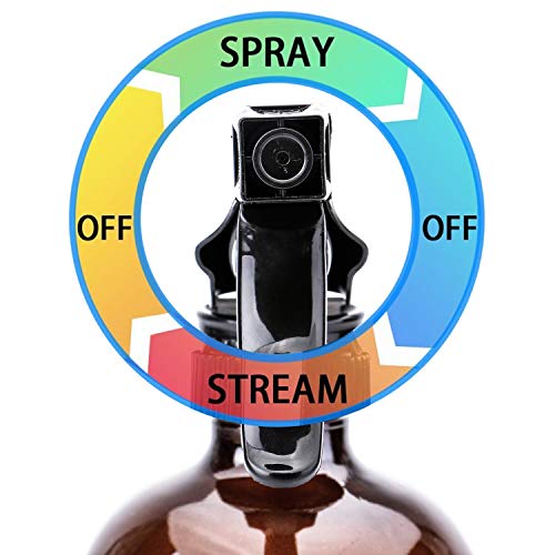 THETIS Botellas de Spray vacías de ámbar Boston de 455ml (2 Paquete de) - Contenedor rellenable con pulverizadores de gatillo, Tapas y Etiquetas, Frasco de Vidrio para aceites Esenciales