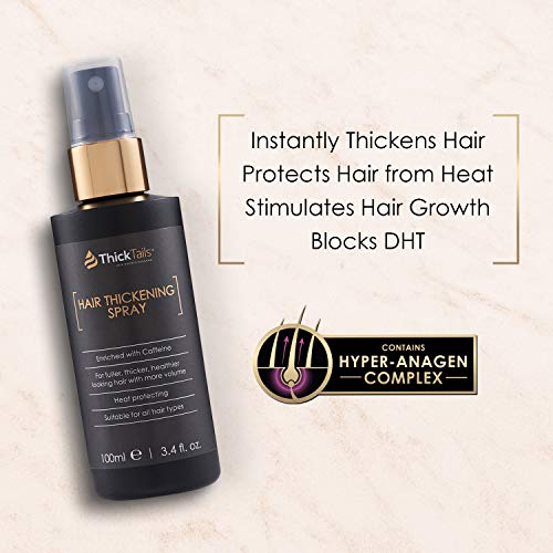 ThickTails - Spray espesante para el cabello, 3.4 onzas - Consigue un cabello más grueso en segundos. Productos tónicos espesantes para el cabello para mujeres. Con cafeína