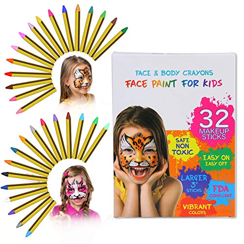 ThinkMax Pintura Cara Niños, 32 Colori Pittura Facciale, Crayons de Pintura para Halloween, Fiestas