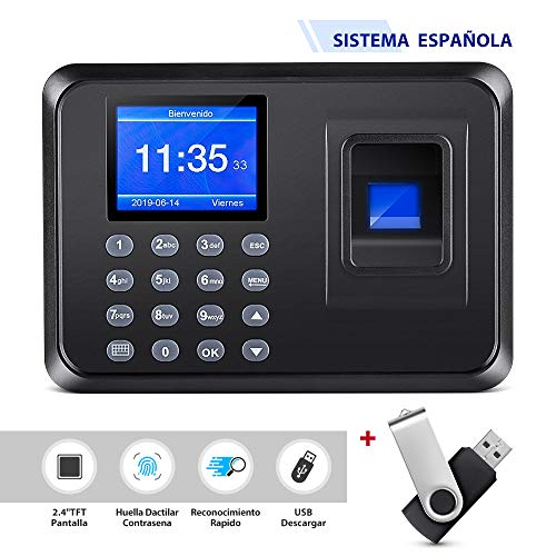 Thustand 2.4" TFT USB Máquina de Asistencia Biométrica de Huella Dactilar con 8G Memoria Flash, Registrador de Cheques del Empleado, LCD Pantalla, Sistema Española
