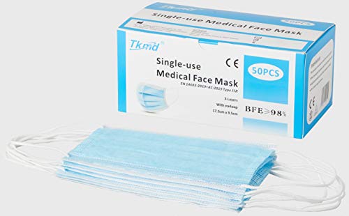TianKang Mascarilla Quirúrgica Médica, Tipo IIR de 3 Capas, Filtración Bacteriana al 98%, Verificado y Probado, No Estéril (Paquete de 50 Máscaras)