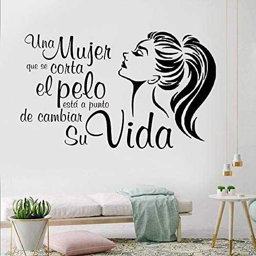 Tianpengyuanshuai Calcomanía de Pared con Frase de Mujer española, decoración del hogar, peluquería, Vinilo, Tienda, Pegatina de Pared/ventana-103x61cm