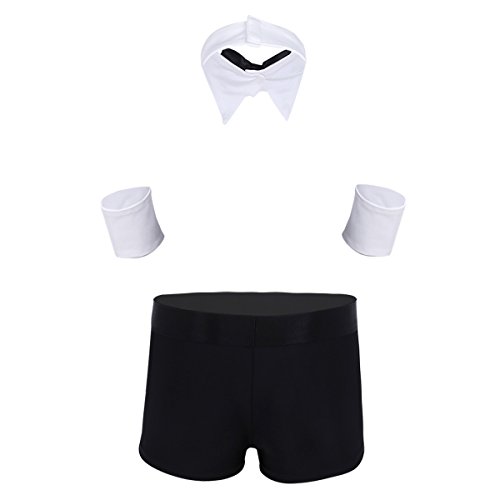 TiaoBug 3Pcs Conjunto Erótico de Ropa Interior para Hombres Esmoquin Atractiva Disfraz Traje de Mayordomo Caballero Blanco Negro con Bóxer+Corbata+Brazaletes Negro&Blanco M