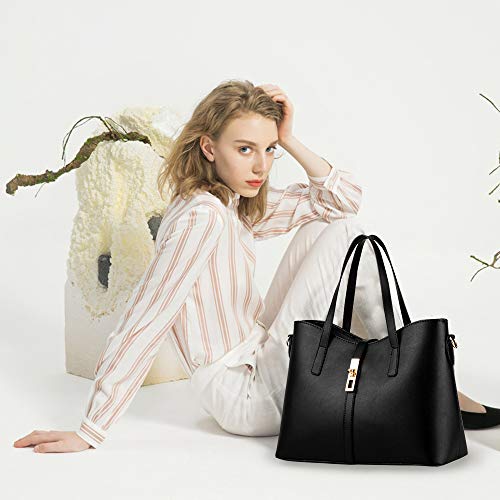 TIBES Bolso de cuero de la PU de la PU de las mujeres de la manera + bolso de hombro + monedero + sostenedor determinado de la tarjeta 4pcs Negro