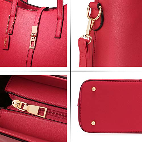 TIBES Bolso de cuero de la PU de la PU de las mujeres de la manera + bolso de hombro + monedero + sostenedor determinado de la tarjeta 4pcs Vino rojo