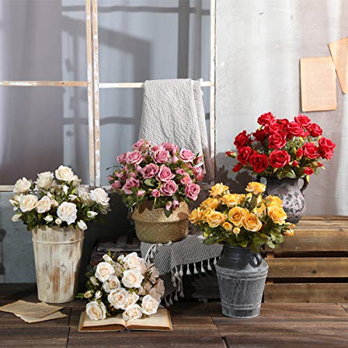 Tifuly Rosas Artificiales, 2 Ramos 12 Flores de Seda Cabezas de Flores Falsos capullos de Rosas para el hogar Oficina Hotel Decoración de la Boda, Arreglo Floral, Centros de Mesa(Rojo)