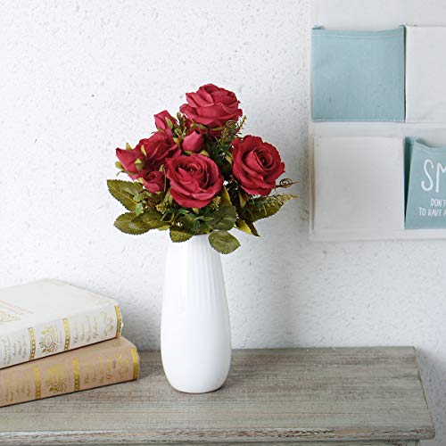 Tifuly Rosas Artificiales, 2 Ramos 12 Flores de Seda Cabezas de Flores Falsos capullos de Rosas para el hogar Oficina Hotel Decoración de la Boda, Arreglo Floral, Centros de Mesa(Rojo)