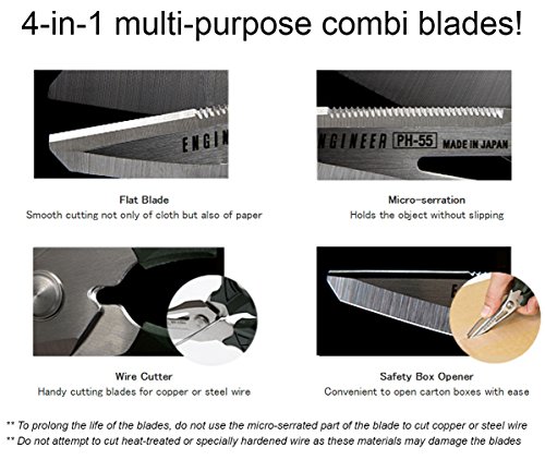 Tijeras multifunción Ph-55, 4 en 1, cuchillas combi, cortan cuero, alambre sólido, CDs, cuerda gruesa y más, fabricadas en Japón, de la marca Engineer