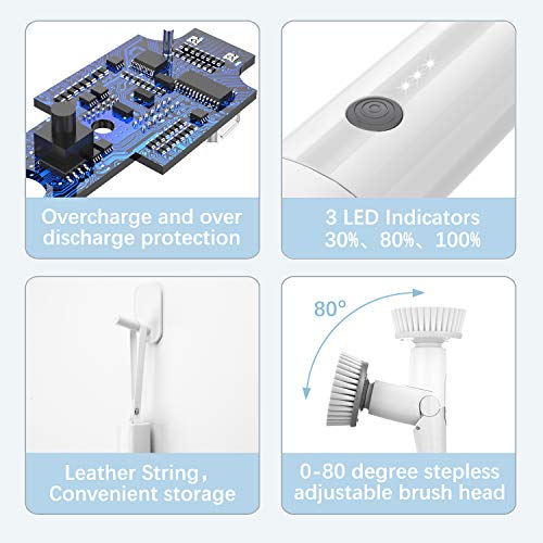 Tilswall Cepillo Limpieza Eléctrico 300 RPM,Spin Scrubber 4000 mAh,70-110CM Extensible,Ajustable 0-80 °,4 Cabezales Diferentes para Bañera,Azulejo,Piso, Pared de Baño y Cocina
