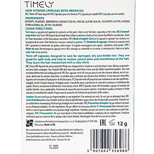 Timely - Ampollas de vitaminas con aceite de argán para cabellos secos y quebradizos (6 x 2 ml)