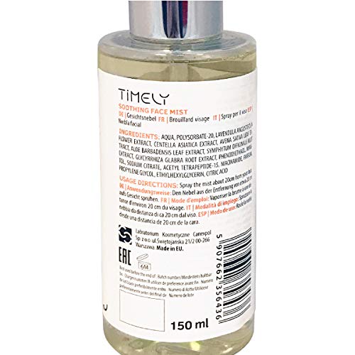 Timely - Bruma facial calmante 2 en 1 tonificante y refrescante, 150 ml