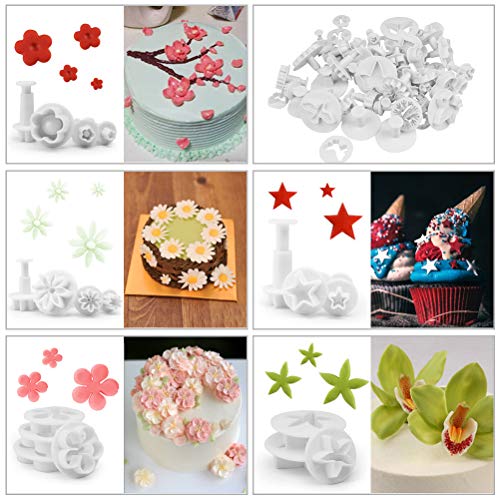 TIMESETL 108Pcs Herramientas de decoración de Pasteles Conjunto de moldes de Caracteres alfanuméricos de Flor de Rosa para Fondant, azúcar de Almendra, Galletas de almíbar, Chocolate