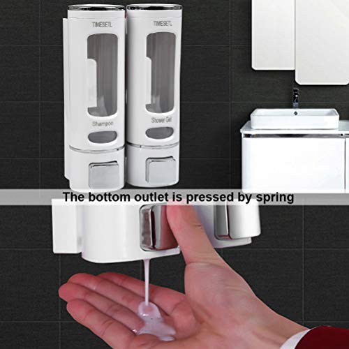 TIMESETL Dispensadores de jabón, 400ML x 2 Dispensador de desinfectante de champú Manual montado en la Pared para champú o Limpiador de Manos, Blanco
