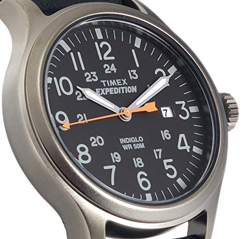 Timex Expedition - Reloj análogico de cuarzo con correa de cuero para hombre, Negro (Negro)