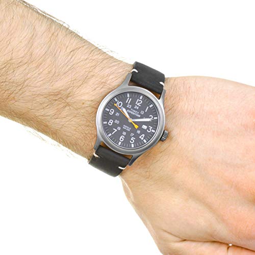 Timex Expedition - Reloj análogico de cuarzo con correa de cuero para hombre, Negro (Negro)