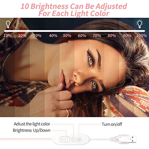 Timker Luces LED Kit de Espejo con 10 Bombillas regulables 3 Modos Ajustable de Color de Luz USB Luz Espejo Maquillaje,Tocador,Espejo,Baño,Regalo 3000K-6500K - Nueva actualización