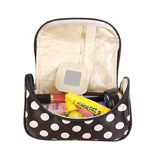 TININNA Moda CosméTicos Bolsa,Polka Dot cosméticos Bolsas Makeup Bag de Mano Mujeres Maquillaje cosmético Bolso Organizador de Bolsa de Aseo.-Negro Punto Blanco