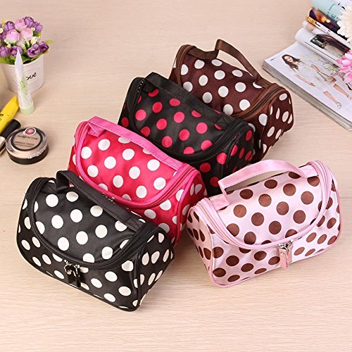 TININNA Moda CosméTicos Bolsa,Polka Dot cosméticos Bolsas Makeup Bag de Mano Mujeres Maquillaje cosmético Bolso Organizador de Bolsa de Aseo.-Negro Punto Blanco