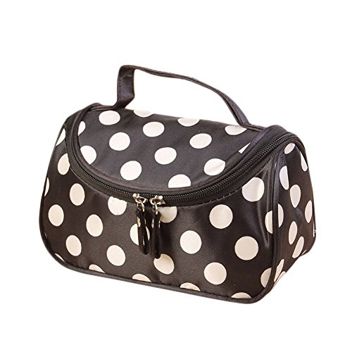 TININNA Moda CosméTicos Bolsa,Polka Dot cosméticos Bolsas Makeup Bag de Mano Mujeres Maquillaje cosmético Bolso Organizador de Bolsa de Aseo.-Negro Punto Blanco