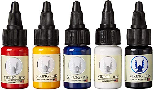 Tinta para tatuaje - KIT 5 COLORS 0.5oz (15ml) - VIKING INK USA - Los mejores colores y negros en tintas para tatuaje del mercado - VEGANAS