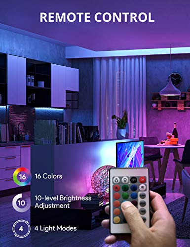 Tiras LED 5M,TECKIN Impermeable decoracion de luces con Control Remoto, 4 Modos de Brillo y 16 Colores RGB 150 LED multicolor 5050 iluminación para casa, fiestas, bares.eficiencia energética.