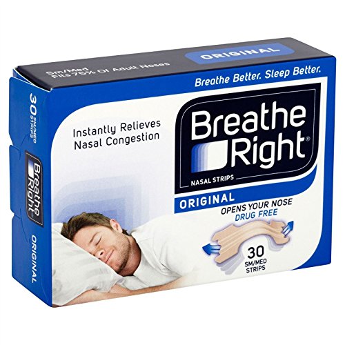 Tiras nasales Breathe Right naturales, tamaño uniforme, 30 unidades por paquete (2 paquetes)
