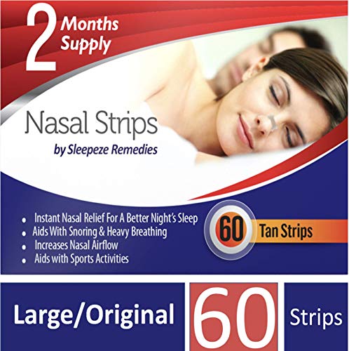 Tiras nasales grande x60 Sleepeze Remedies tiras para no roncar, tiras nasales contra los ronquidos, tiritas antironquidos para respirar mejor