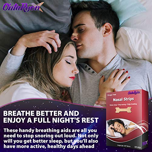 Tiras Nasales OntaRyon (x100 Grandes) Ayuda Ideal para Dejar de Roncar - Dispositivos para Dejar de Roncar y Ayuda para la Respiración Nasal - Suministro Para 3 Meses