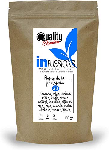 Tisanas. Flores de la Provence. Con manzana, verbena, hinojo, caléndula, botón de rosa, fresa, albahaca, ortiga, lavanda, malva, romero, tomillo. Antioxidante. 100 g.